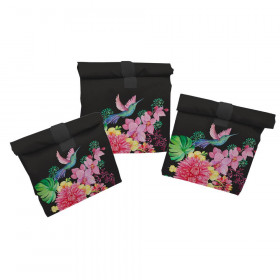 LUNCH BAG - HUMMINGBIRDS AND FLOWERS / black / choice of sizes