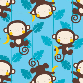 MONKEY GROVE / turquoise - Cotton woven fabric