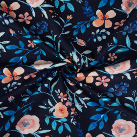 PAINTED PEONIES / navy - single jersey