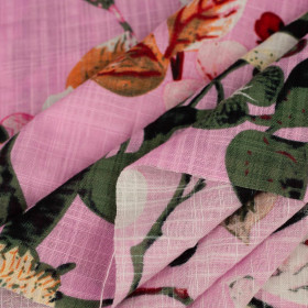 Butterflies and flowers / pink - Leinen Look Viskose Webware
