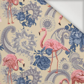FLAMINGOS AND ROSES / beige - Nylon fabric PUMI