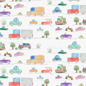 VEHICLES / white - Cotton woven fabric