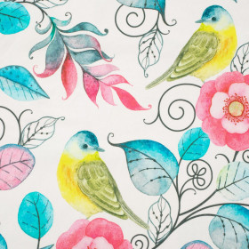 BIRDS AND FLOWERS - Single jersey with elastane 