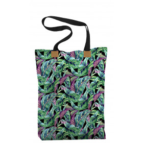 SHOPPER BAG - MINI LEAVES AND INSECTS PAT. 1 (TROPICAL NATURE) / black - sewing set
