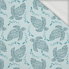 TURTLES AND SHOAL (BLUE PLANET) - looped knit fabric