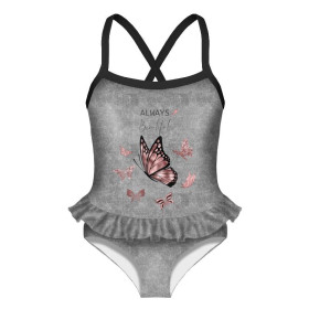 Girl's swimsuit - ALWAYS BEAUTIFUL (GLITTER BUTTERFLIES) / ACID WASH GREY