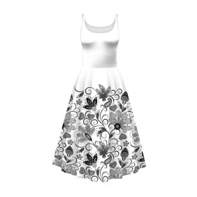 DRESS "ISABELLE" - FLOWERS (pattern no. 2 grey) / white - sewing set