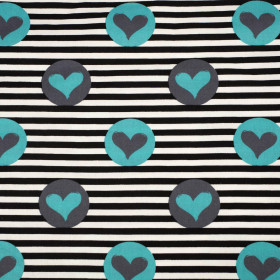 EMERALD HEARTS / stripes -  Cotton woven fabric
