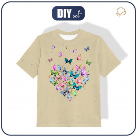 KID’S T-SHIRT - HEART BUTTERFLIES / beige - sewing set