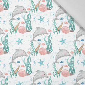 DOLPHINS pat. 2 (MAGICAL OCEAN) / white - Cotton woven fabric