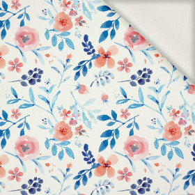 PAINTED PEONIES / white - viscose woven fabric