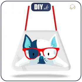 KIDS POUCH BAG - Dog with glasses (J'adore Paris) / aqua