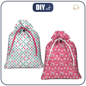 Gift pouches - GLITTER DOTS PAT 3 / LEAVES pat 16 - sewing set