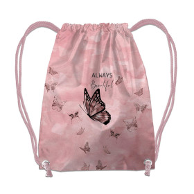 GYM BAG - ALWAYS BEAUTIFUL (GLITTER BUTTERFLIES) / CAMOUFLAGE pat. 2 (rose quartz) - sewing set