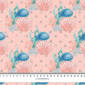 FISH AND SHELLS (MAGICAL OCEAN) / pink - Cotton woven fabric