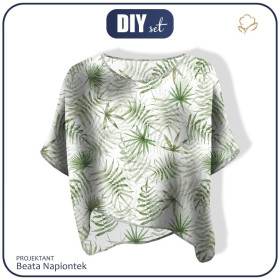 FLIMSY OVERSIZE BLOUSE "ELENA" - TROPICAL LEAVES pat. 3 / white (JUNGLE) - sewing set