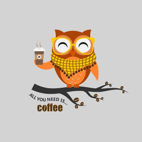 OWL WITH COFFEE / grey - panel