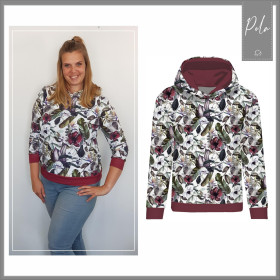 CLASSIC WOMEN’S HOODIE (POLA) - ICE FLOWER BOUQUET (ENCHANTED WINTER) - looped knit fabric 