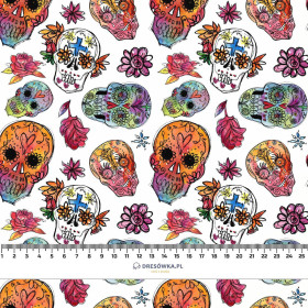 SKULLS pat. 3 / white (DIA DE LOS MUERTOS) - Viscose jersey