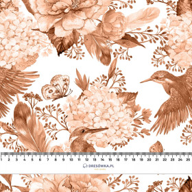 KINGFISHERS AND LILACS (KINGFISHERS IN THE MEADOW) / peach fuzz - looped knit fabric