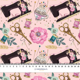 RETRO SEWING MACHINES pat. 1 / pink  - viscose woven fabric