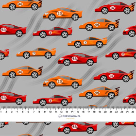 FAST WHEELS / red on grey - Waterproof woven fabric