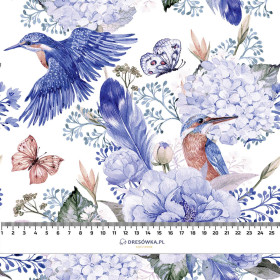 KINGFISHERS AND LILACS (KINGFISHERS IN THE MEADOW) (Very Peri) - Waterproof woven fabric