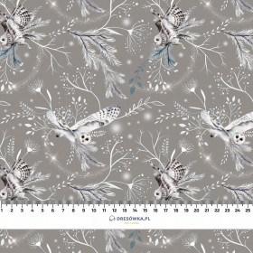 WINTER OWLS / grey (WINTER IN PARK) - Waterproof woven fabric