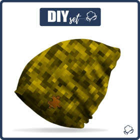 "Beanie" cap - PIXELS pat. 2 / mustard / Choice of sizes