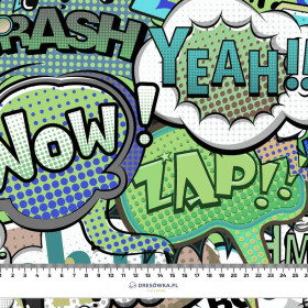 COMIC BOOK (green - blue) - looped knit fabric