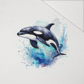 WATERCOLOR WHALE - panel (60cm x 50cm) Hydrophobic brushed knit