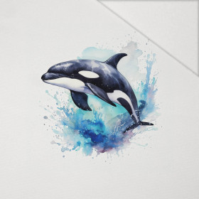 WATERCOLOR WHALE - panel (75cm x 80cm) Hydrophobic brushed knit