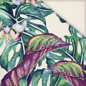 LEAVES AND INSECTS PAT. 5 (TROPICAL NATURE) / white - Slub Weave