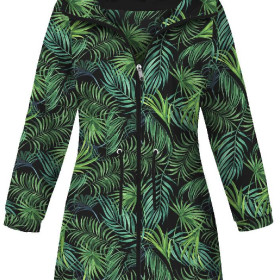 WOMEN'S PARKA (ANNA) - PALM LEAVES pat. 4 / black - softshell