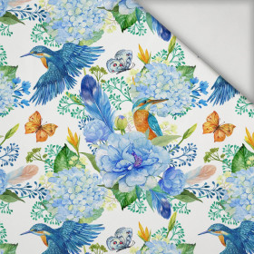 KINGFISHERS AND LILACS (KINGFISHERS IN THE MEADOW) / white - lycra 300g