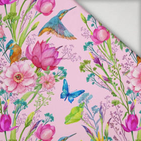 KINGFISHERS AND BUTTERFLIES (KINGFISHERS IN THE MEADOW) / pink - lycra 300g