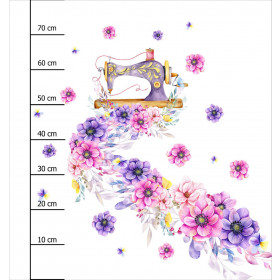 SEWING MACHINE AND FLOWERS - panel (75cm x 80cm) Hydrophobic brushed knit