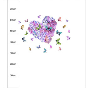 HEART / Flowers and butterflies - panel (75cm x 80cm) SINGLE JERSEY PANEL