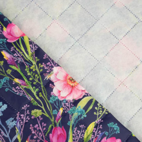 KINGFISHERS AND BUTTERFLIES (KINGFISHERS IN THE MEADOW) / dark blue  - Quilted nylon fabric 