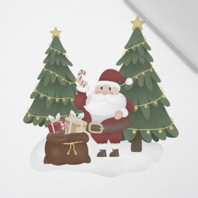 SANTA WITH A BAG OF PRESENTS (IN THE SANTA CLAUS FOREST)  - Cotton woven fabric panel ( 30 x 50 cm )