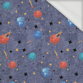 100cm PLANETS PAT. 3 (SPACE EXPEDITION) / ACID WASH DARK BLUE - looped knit fabric