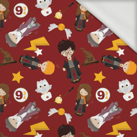 MAGICAL FRIENDS pat. 3 (MAGIC SCHOOL) / bordová - looped knit fabric