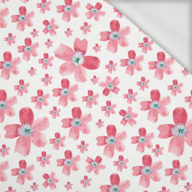 PINK FLOWERS PAT. 5 / white - looped knit fabric