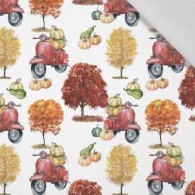 PUMPKINS ON THE SCOOTER (trees) / white (PUMPKIN GARDEN) - Cotton woven fabric