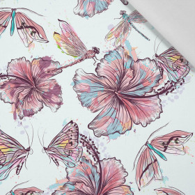 HIBISCUS AND BUTTERFLIES - Cotton woven fabric