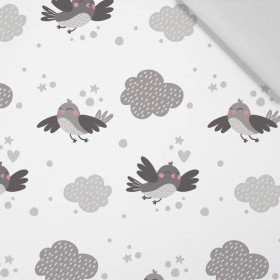 SPARROWS / clouds (CATS WORLD) / white - Cotton woven fabric