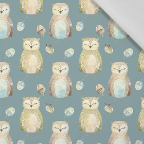 OWLS AND ACORNS (FOREST ANIMALS) - Cotton woven fabric