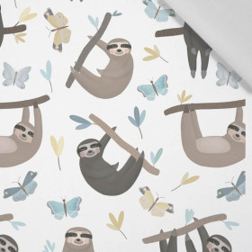 SLOTHS / butterflies (SLOTHS) / white - Cotton woven fabric
