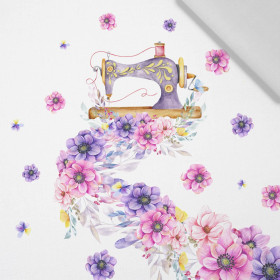 SEWING MACHINE AND FLOWERS - panel (75cm x 80cm) Cotton woven fabric