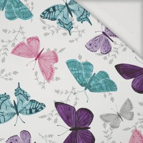 BUTTERFLIES PAT. 5 / white  (PURPLE BUTTERFLIES) - single jersey with elastane 